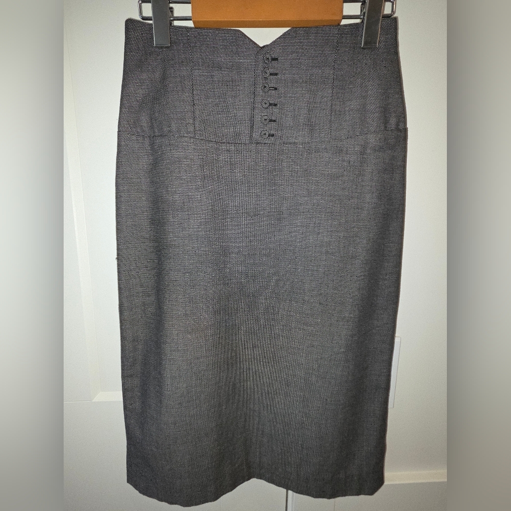le chateau Gray Pencil Skirt with Button-Front Waist